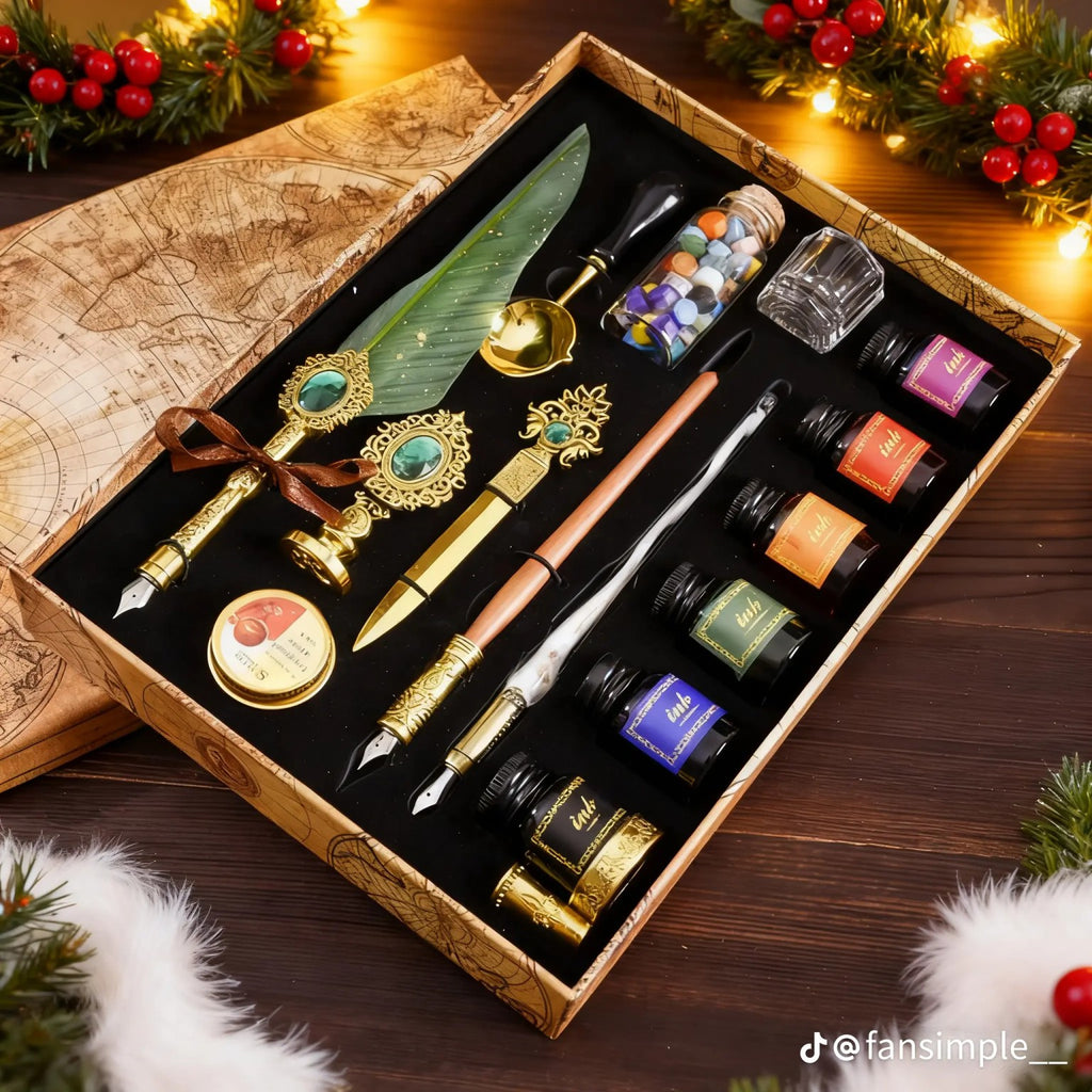 Vintage quill pen and wax seal gift set